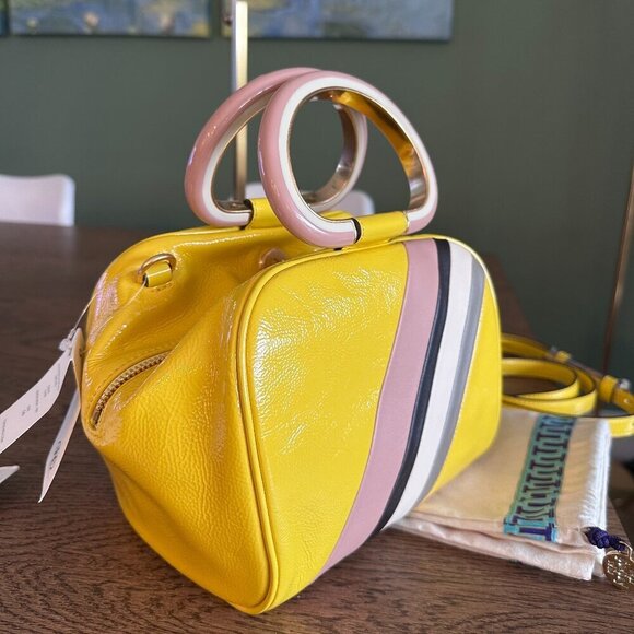 NEW! NWT! Tory Burch Half Moon Strip Mini Satchel Boston  -Yellow Leather Women - Picture 7 of 16